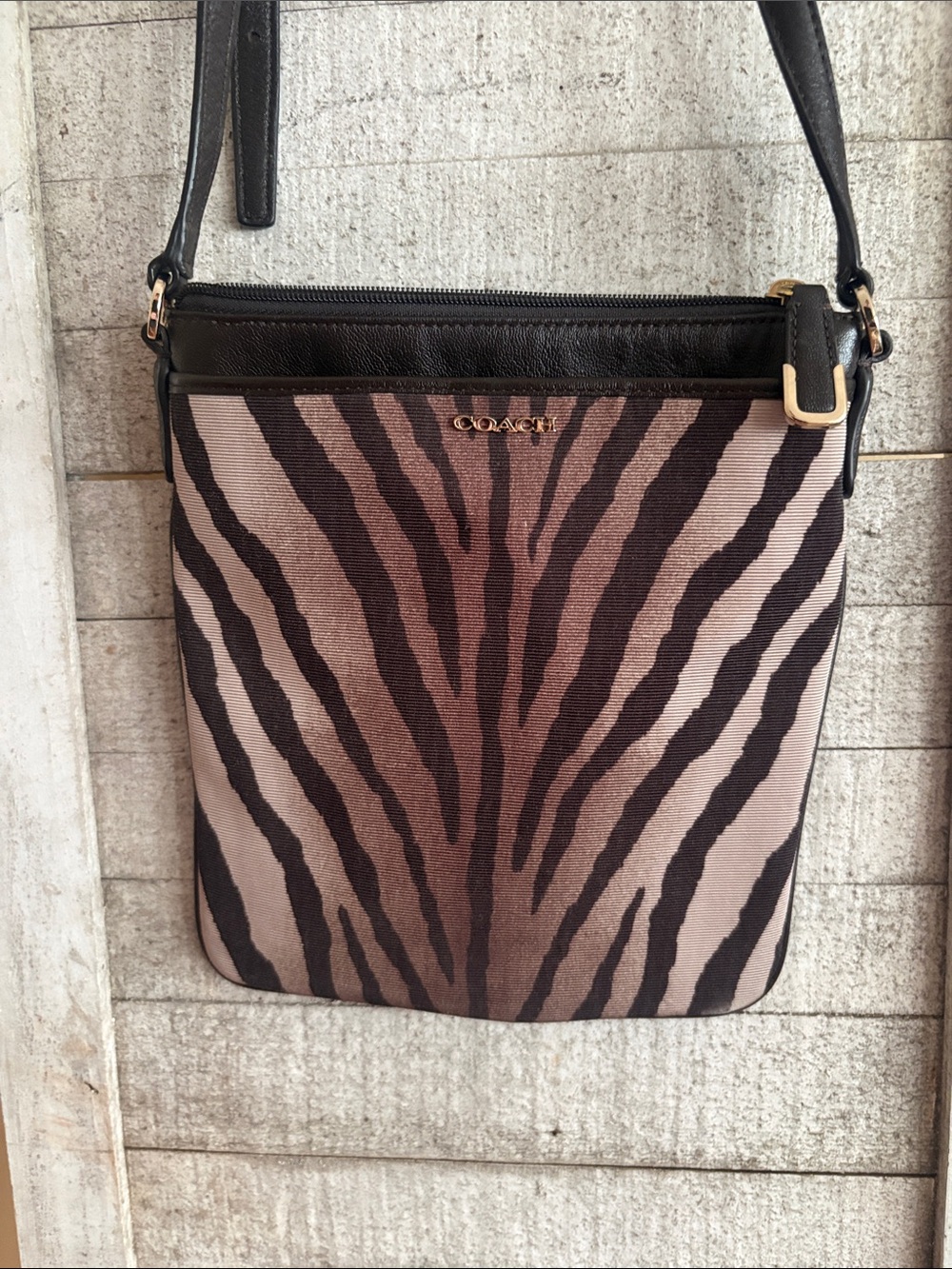 Coach Black and Brown Zebra-Print Crossbody Bag